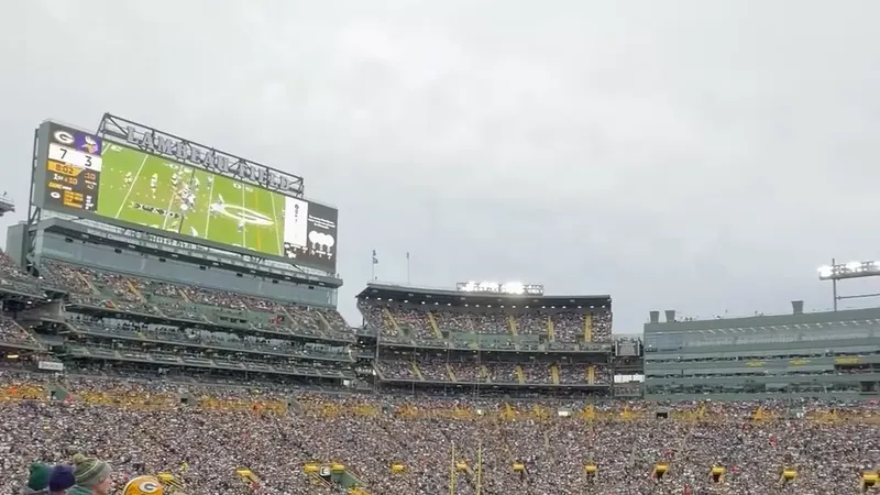 Lambeau Field's stands and field seen from the seats on game day