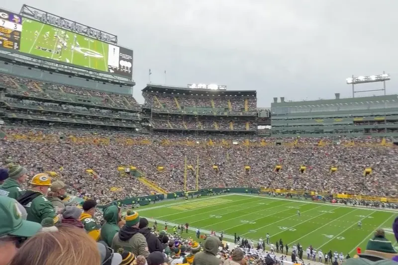 Lambeau Field's stands and field seen from the seats on game day