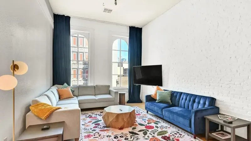 The downtown Milwaukee skyline through the windows of the 3rd Street Retreat penthouse